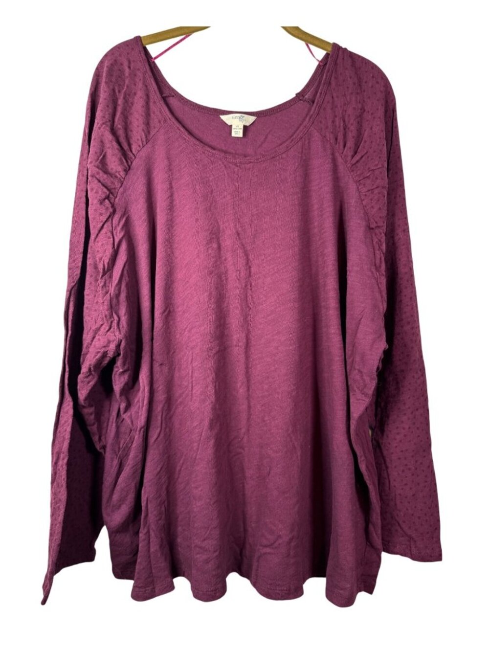 Terra & Sky 4X Purple Long Sleeve Top Textured Sleeves Relaxed Fit Minimalist